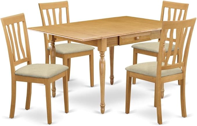 East West Furniture MZAN5-OAK-C 5 Piece Dinette Set for 4 Includes a Rectangle Dining Table with Dropleaf and 4 Linen Fabric Dining Room Chairs, 36x54 Inch, Oak