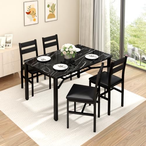 Hooseng 5 Piece Dining Table Set for 4, Modern Kitchen Table with Storage Rac...