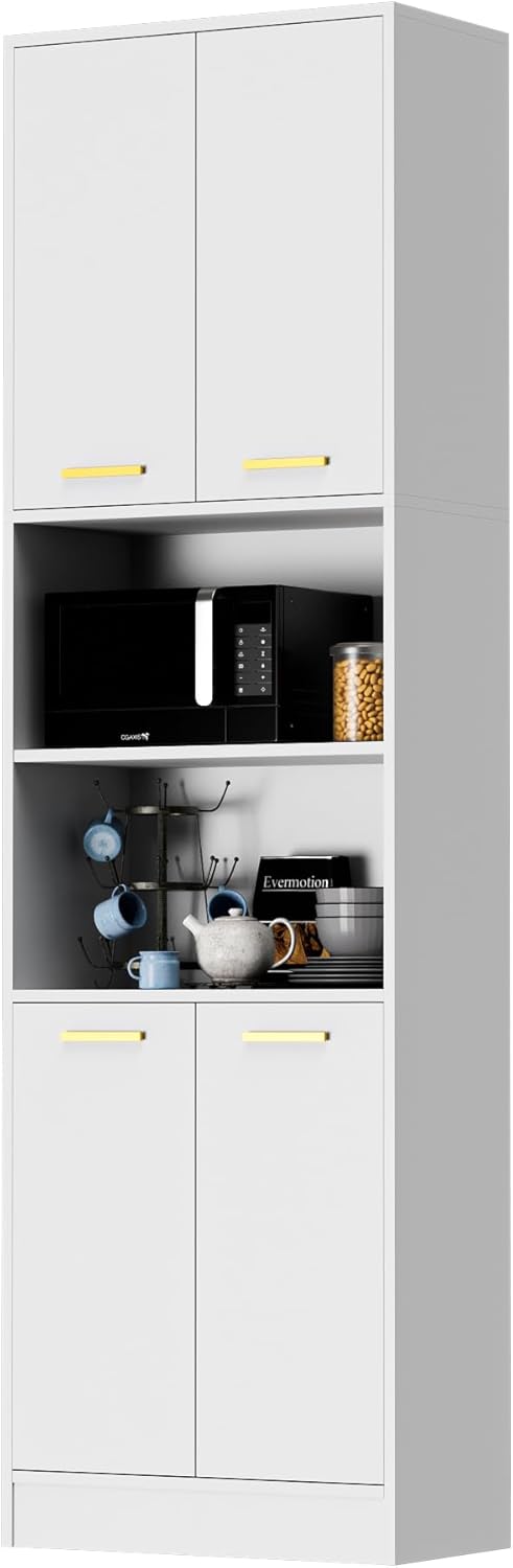 Cozy Castle Kitchen Pantry Cabinet, 75" Tall Wood Storage Cabinet with D...