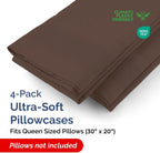 Queen Pillow Cases - 4 Pack - Super Soft Pillowcase Covers - Envelope Enclosure - Hotel Quality Pillow Protectors - Wrinkle Free, Fade, Shrink & Stain Resistant - Machine Washable - 20" x 30" (Brown)