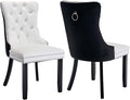 Dining Chairs Set of 2, Upholstered Dining Room Chairs with Back Ring Pull Trim and Solid Wood Legs, Modern Tufted Kitchen Chairs Perfect for Dining Room, White Pu Leather Splicing Black Velvet
