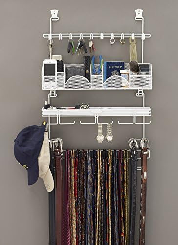 Men’s Over the Door/Wall Hanging Closet Tie and Belt Organizer Rack # 9300 in White 43 Hooks for Men’s Organization Patented