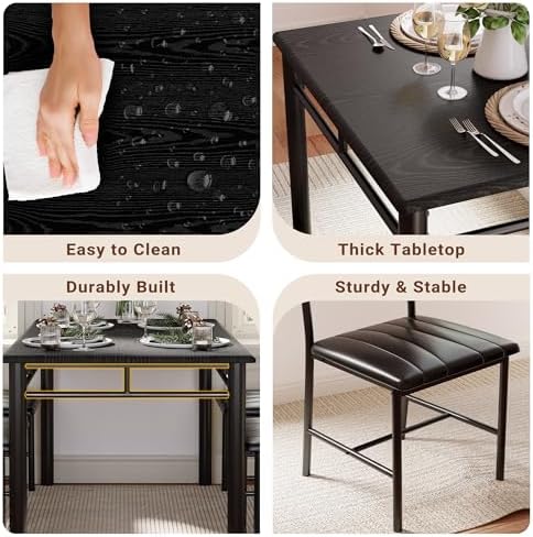 IRONCK Dining Table Set for 4, Black