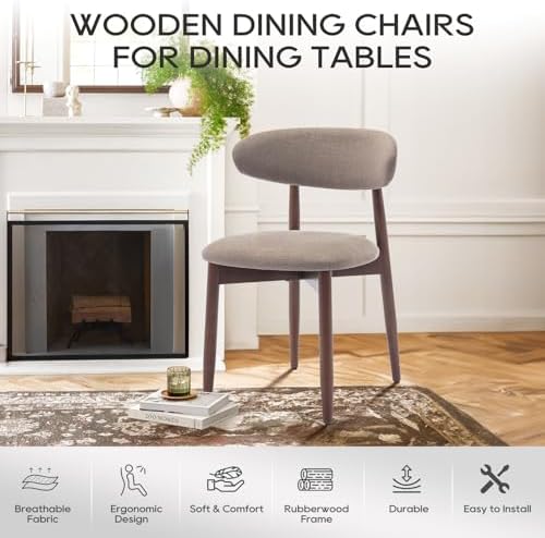 COLAMY Wooden Dining Chairs Set of 4, Upholstered Kitchen Side Chair, Camel