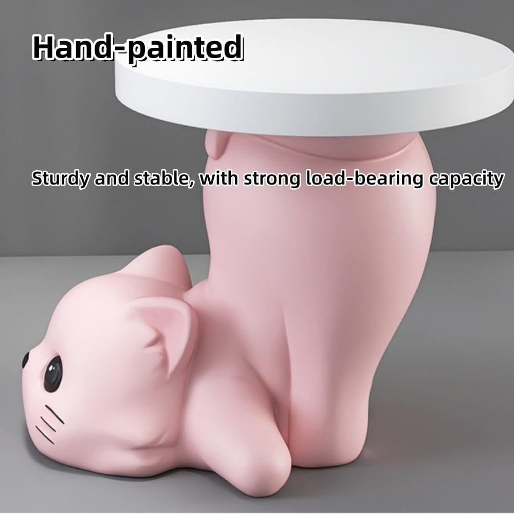 Creative Resin Cat Side Table with Tray, Multifunctional Accent Table for Sma...