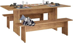 Manhattan Comfort Nomad 3 Piece Dining Set for 6 with Modern Kitchen Table and 2 Benches, Farmhouse Furniture with Rustic Wood Grain Finish, Pedestal Base, Easy Assembly, Dining Set, Nature