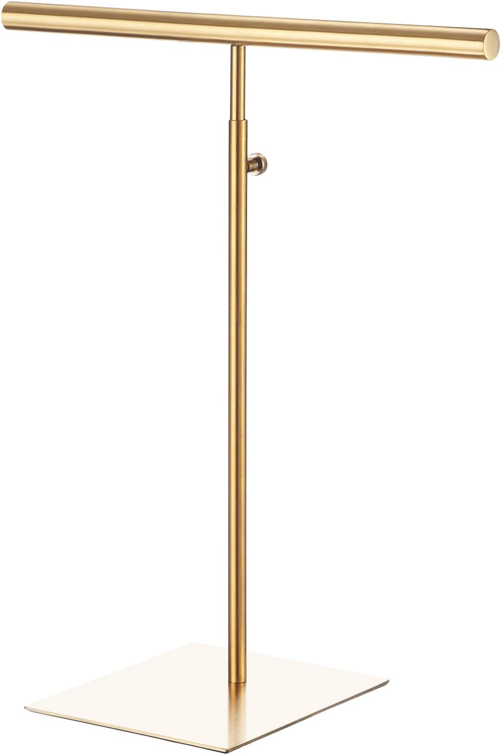 uxcell Necklace Display Stand Adjustable Height Jewelry Rack T Bar Tabletop Purse Holder for Home Boutique Store - Gold
