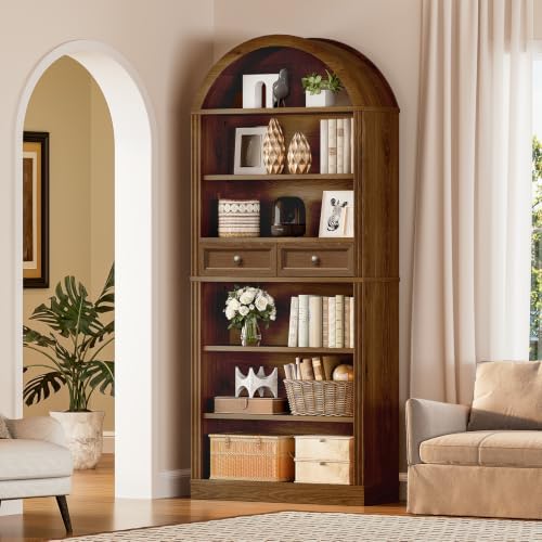 RALGEND Arched Bookshelf, 73" Tall Arch Bookcase with Drawers, Farmhouse...