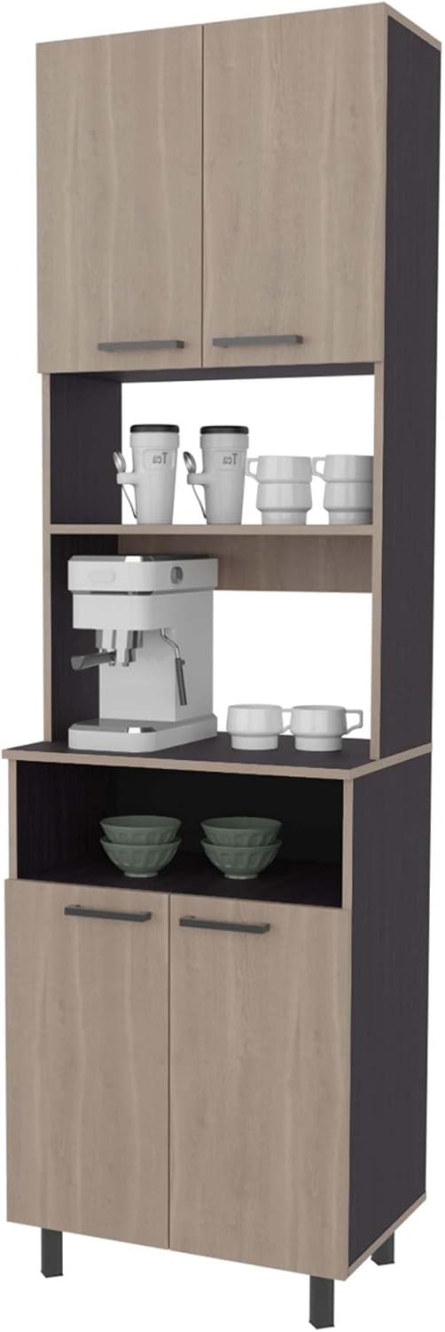 White Oak and Wengue Kitchen Pantry with Open Storage and 4 Doors | Combines ...