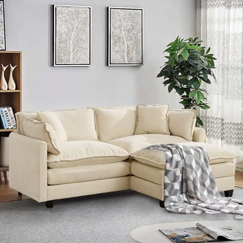 SoarFlash 77.95" Chenille L Shaped Modular Sofa with Ottoman,Beige