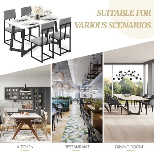 5-Piece Dining Table Set for 4, Modern Faux 47.24" Marble Kitchen Table ...