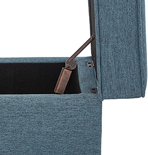 Adeco 17" Square Ottoman with Storage, Small Blue Storage Ottoman Foot R...