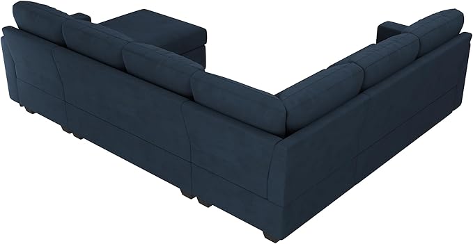 HONBAY Sectional Sleeper Sofa with Pull Out Bed U-Shape Sectional Couch Sleeper Bed with Storage Chaise Lounge Living Room 6 Seater Sectional Sofa,Velvet Dark Blue