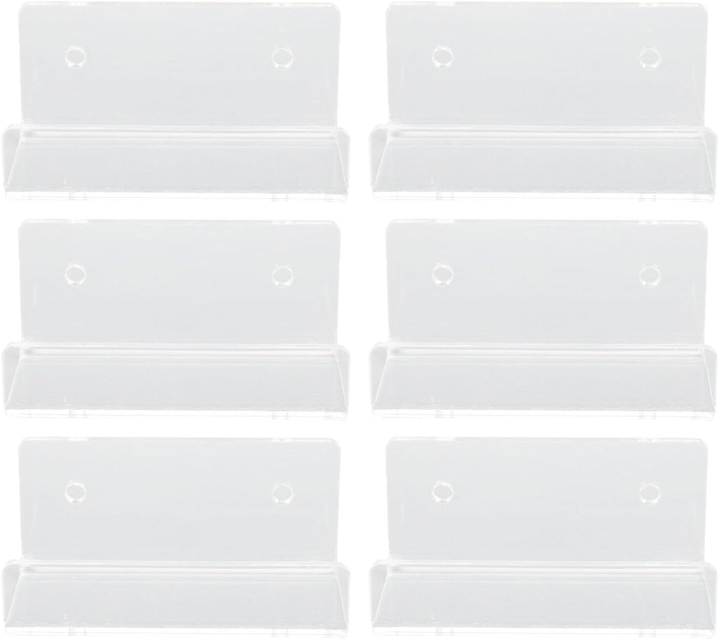 6Pcs Clear Acrylic Record Shelf, Wall Mount Vinyls CD Storage Rack Floating Shelves with Mounting Accessories, for Home Office Living Room Bedroom