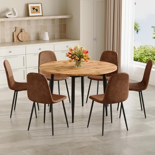 FURNITO Round Dining Table Set for 6, 42"-54" Round to Oval Extenda...
