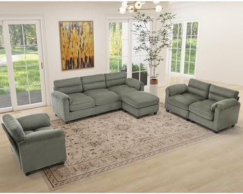 HAOMARKETS Corduroy Sofa Set, Upholstered Armchair and Loveseat with Plush Cu...