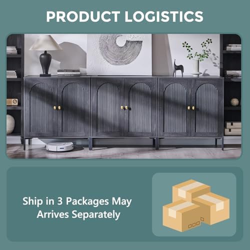 IFGET 92.63" W Modern Arch Sideboard Buffet Cabinet with Storage, Dark Grey