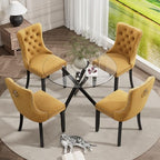 Modern Luxury Round Glass Dining Set for 4, 5 Pcs Small Minimalist Circle Kitchen Table Set, 36'' Clear Circular Glass Top Dinner Room Set, Yellow High-end Tufted Chairs, for Apartment (Black)