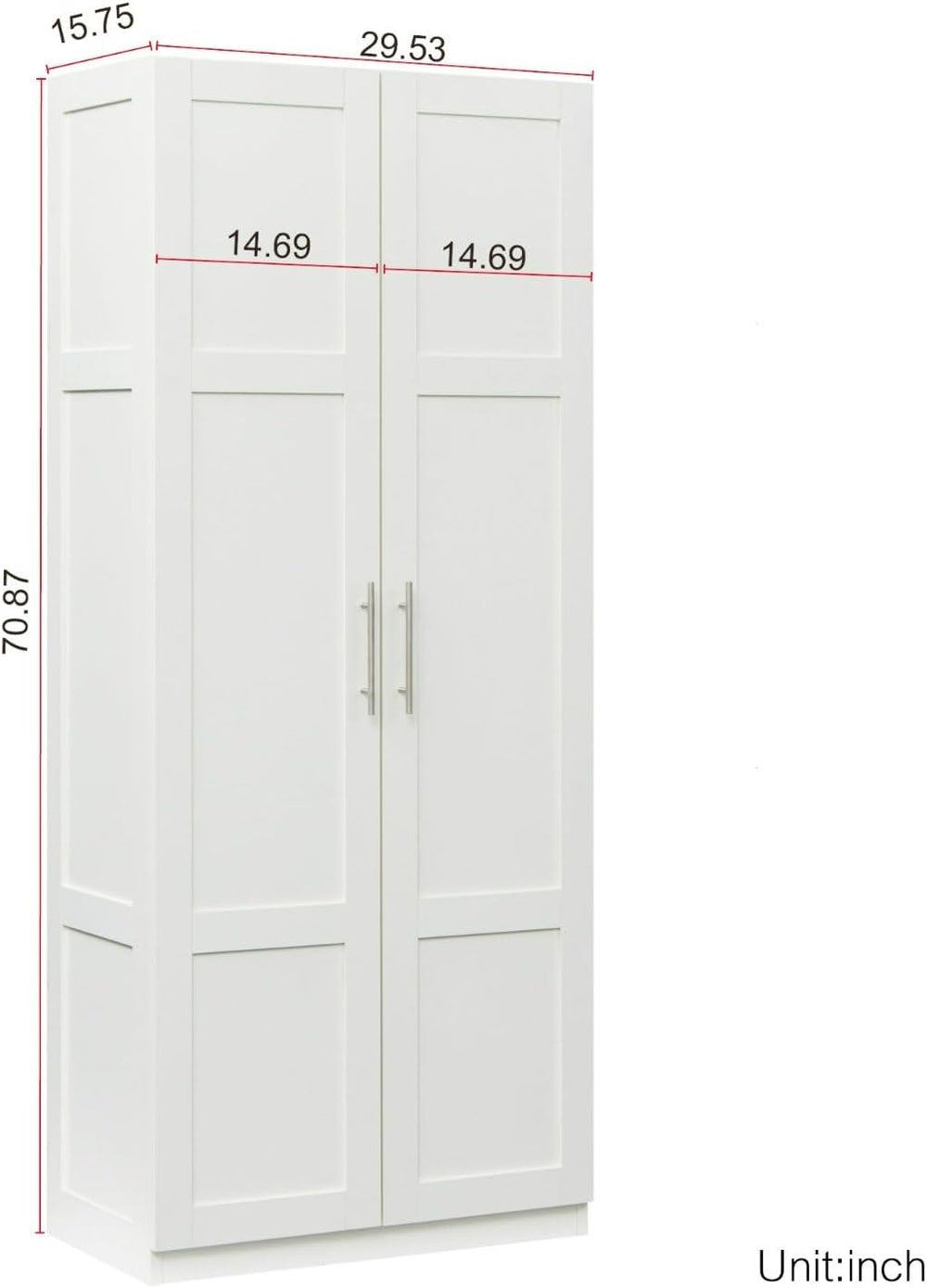 White Pantry Cabinet with 2 Doors and Adjustable Shelves, 70.87" Tall Ki...