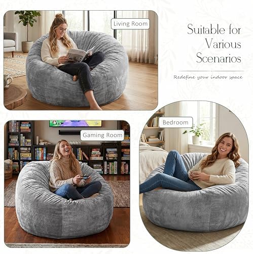 ZurNesfure Bean Bag Chair for Adults,3FT Giant Bean Bag Chair Grey,Medium | F...