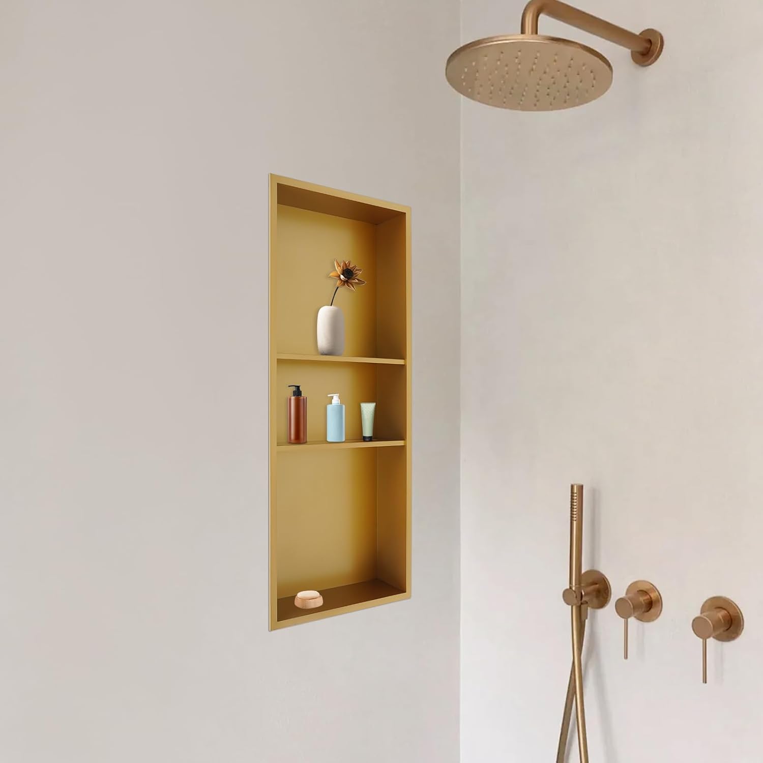 13" X 31" Stainless Steel Shower Niche, Rimless Bathroom Wall Niche with 3-Tiers Shelf, Recessed Stainless Steel Waterproof Tile Ready Shower Cubby for Bathroom Storage Organizer