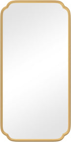 Gold Wall Mirror 48 x 24 Inch Bathroom Vanity Mirror for Over Sink Modern Rounded Corner Rectangle Wall Mirror Decorative with Non-Rusting Iron Metal Framed (Horizontal/Vertical)