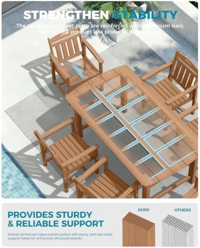 Ciokea HDPE Outdoor Dining Set of 6, Patio Table and Chairs Sets, Teak