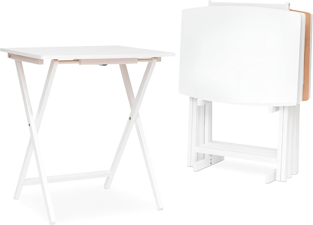 PJ Wood - 5 Pack XL TV Tray Tables - White Wood Set | Large Size, Rectangular...