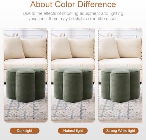 Zesthouse Flower Pouf Ottomans Foot Rest Set of 2, Linen Poofy Ottomans | Lar...