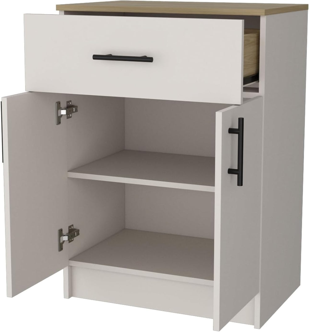 Cope Kitchen Pantry in Melamine with 2 Doors and 1 Drawer, Ivory/Natural Oak,...