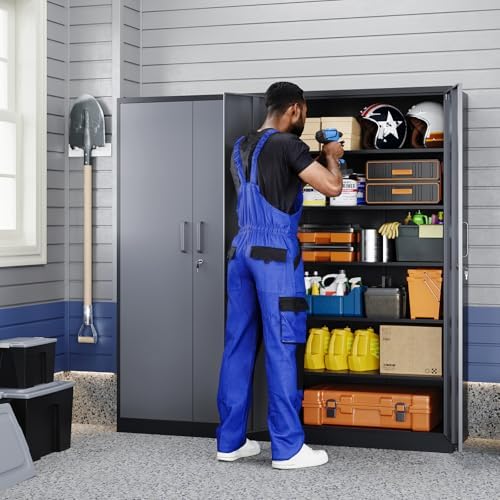 Yizosh Metal Garage Storage Cabinet with 2 Doors and 5 Adjustable Shelves - 7...