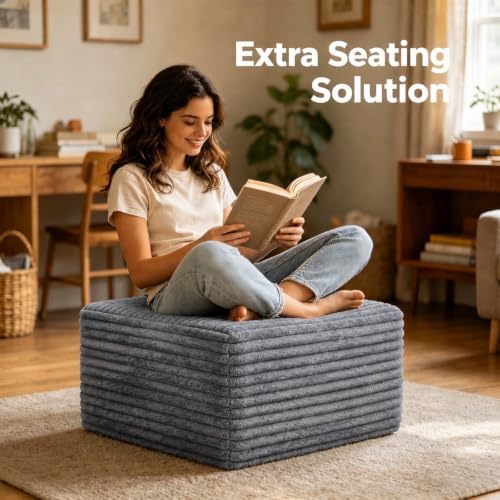 25.6" Corduroy Ottoman for Living Room,Plush Upholstered Ottoman for Cou...