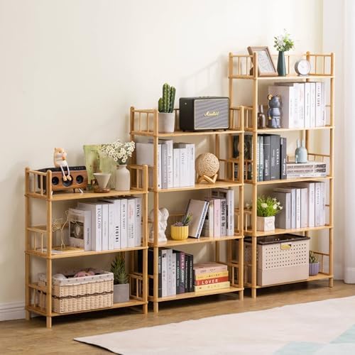 3‑Tier Expandable Bamboo Open Bookcase,Wooden Bookshelf,Natural