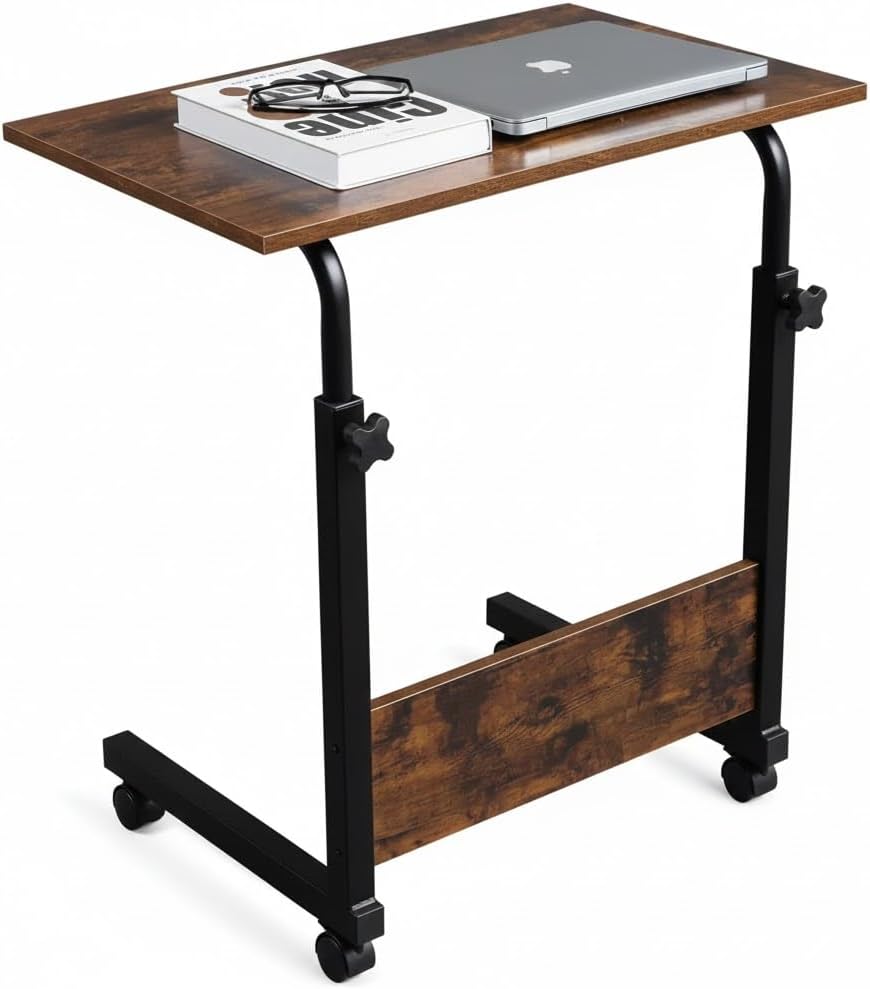 Rolling Height Adjustable C-Shaped Side Table, 15MM P2 Chipboard and Steel La...