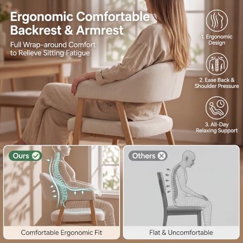 HNY Modern Dining Chairs with Arms Set of 2, Cream Linen Upholstered Chairs