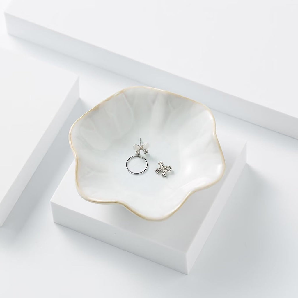 2Pcs Ceramic Jewelry Dish - Lotus Leaf Shape, for Ring Holder Necklace Small Key, Suitable for Mother Friend Sister, Gifts for Women, Cute Plate Trinket Tray, Home Decor (Green & White)