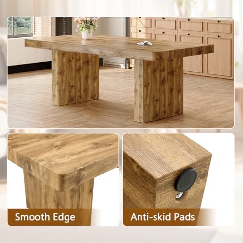 Wooden Dining Table for 6-10 People, 79-Inch Farmhouse Dining Room Table with...