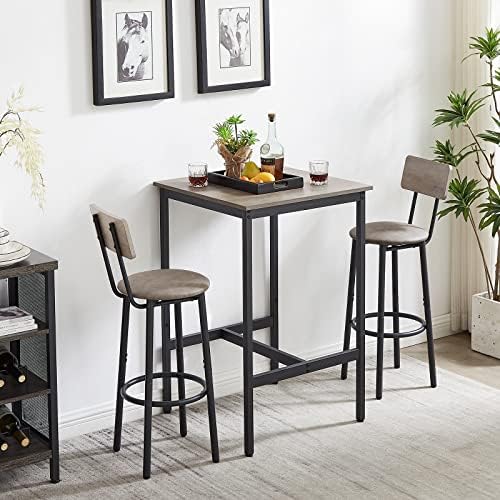 3 Piece Bar Table and Chairs Set for 2,Counter Height Bistro Pub Table with 2...