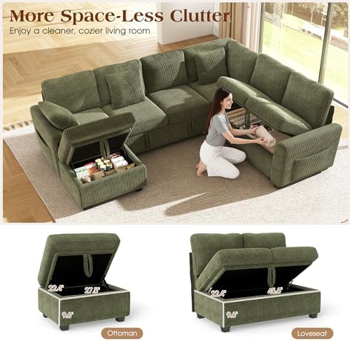 Ihanherry 7-Seater Large Sectional Sofa Bed with Storage Ottoman & Lovesc...