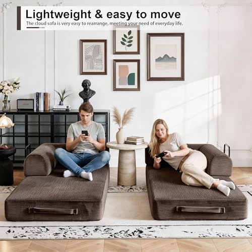 JJJ 63 inch Sofa Bed Sleeper Couch | Versatile Futon Sofa, Corduroy Fabric, C...
