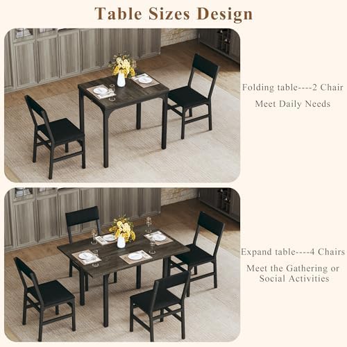 HUAHUU Dining Table Set for 4, Extendable Kitchen Table Cushion Chairs Set of...