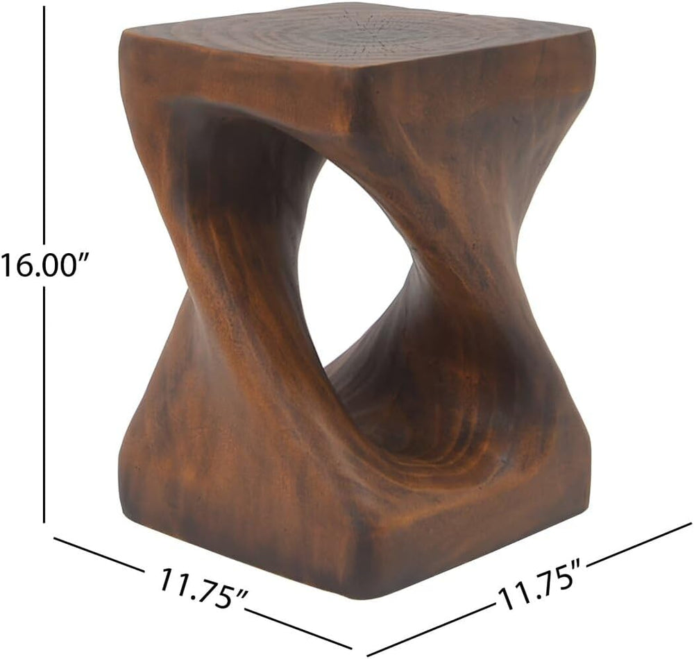 Modern End Table Square Solid Wood Pedestal Side Table Rustic Plant Stand wit...