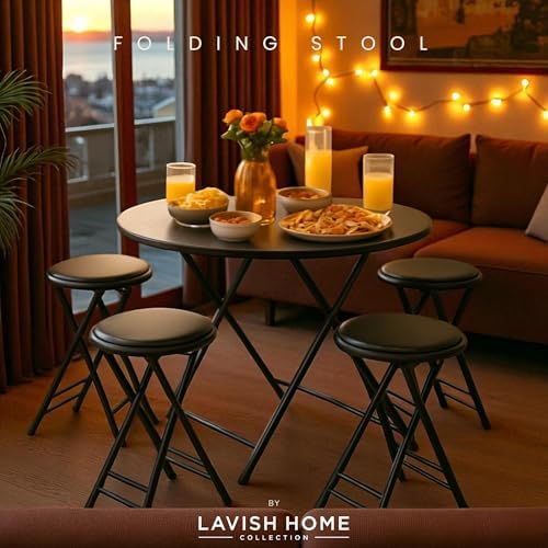 Lavish Home Folding Stool with Padded Backless Seat Set of 4, Black, 24”