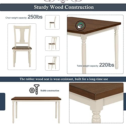 LUMISOL 6-Piece Dining Table Set with Bench, Brown+Cottage White