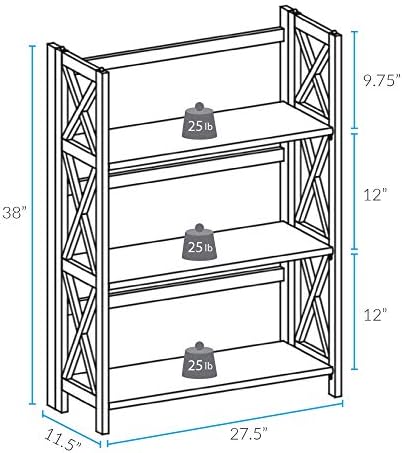Casual Home Montego 3-Shelf Folding Bookcase, Natural , 27.5" Wide