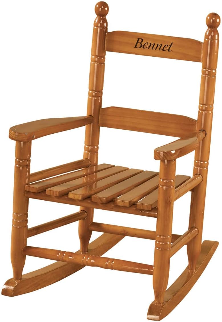 Miles Kimball Personalized Child's Natural Rocker -Wood, Black Font