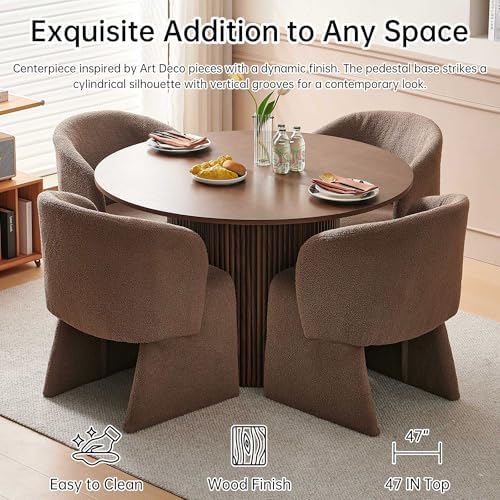 Round Dining Table Set with 4 Upholstered Barrel Armchairs, Seats 4 | Fluted ...