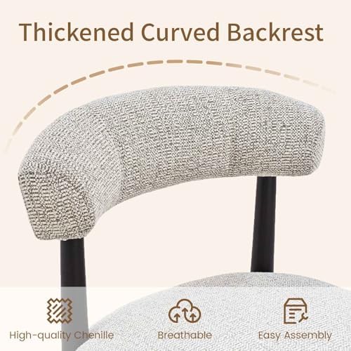 VKNOW Wooden Dining Chairs Set of 2 with Black Wood Legs, Curved Backrest