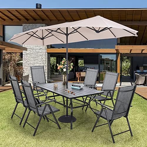 Sophia & William Patio Dining Set for 6 w/Folding Chairs & Beige Umbr...