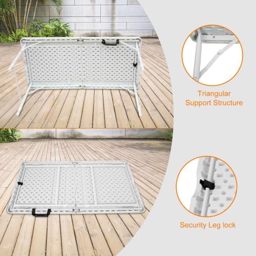 Folding Table 4FT, Heavy Duty Portable Plastic Folding Table with Handle, Ant...